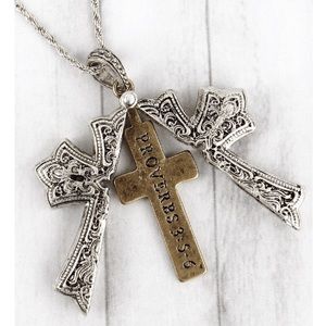 “PROVERBS 3:5-6” Worn Two-Tone Cross Pendant